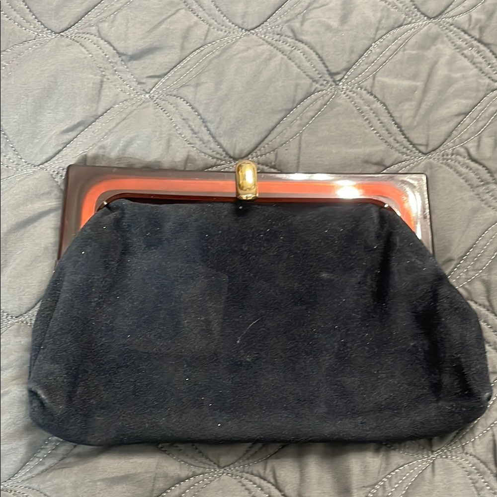 Elegant Navy Suede Clutch lucite (I believe)